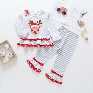 Reindeer Ruffle Tunic Girls Christmas Outfit Set